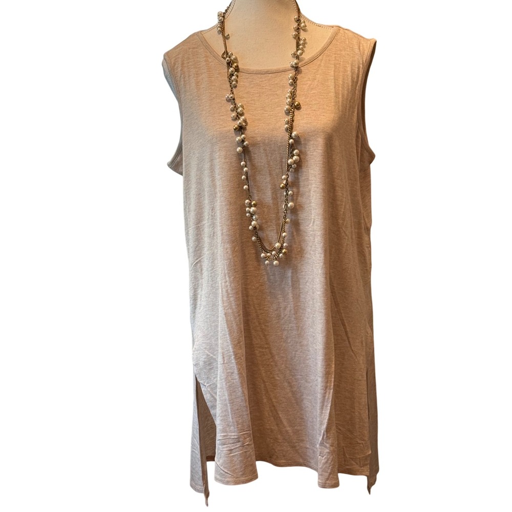 Joan Vass Studio Woman Lattee Heather Sleeveless Side‎ Slit Dress 0X Plus Size